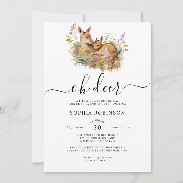 Oh Deer Woodland Baby Shower Invitation (Front)