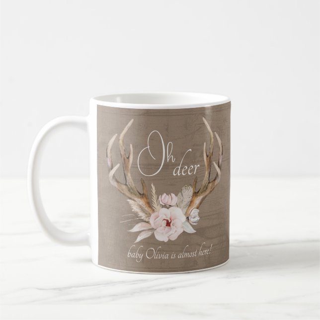 Oh Deer Woodland Baby Shower Mug – Boho Watercolor (Left)
