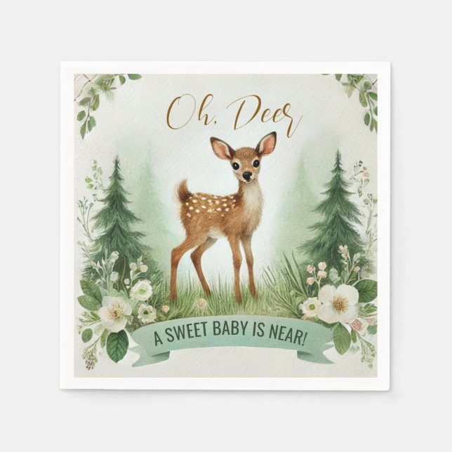 Oh, Deer! Woodland Baby Shower Party Napkin (Front)
