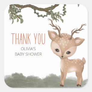 Oh Deer Woodland baby shower thank you Square Sticker
