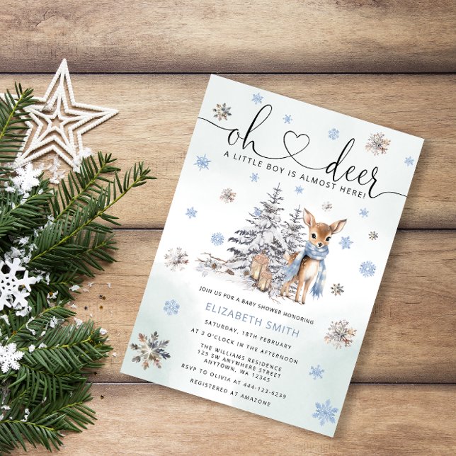 Oh Deer Woodland Blue Baby Shower Invitation (Creator Uploaded)