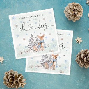 Oh Deer Woodland Blue Boy Baby Shower Napkin