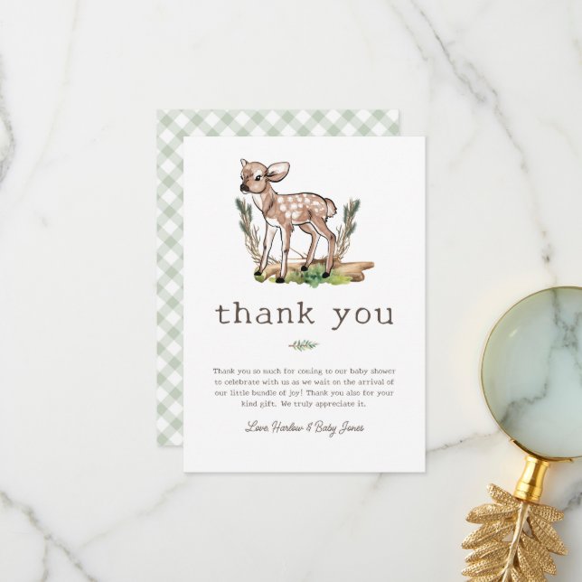 Oh Deer Woodland Deer Baby Shower Thank You Card (Front/Back In Situ)