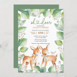 Oh Deer Woodland Deer Floral Greenery Baby Shower  Invitation