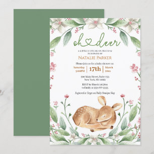 Oh Deer Woodland Floral Greenery Baby Shower Invitation