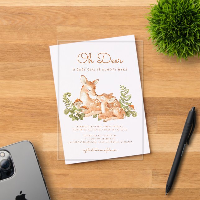 Oh Deer Woodland Forest Baby Shower  Acrylic Invitations (Insitu (Invitation Card))
