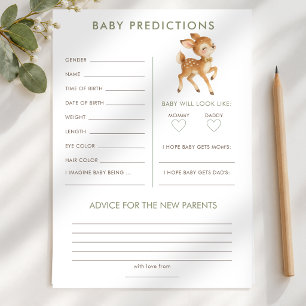 Oh Deer Woodland Predictions Baby Shower Game Card