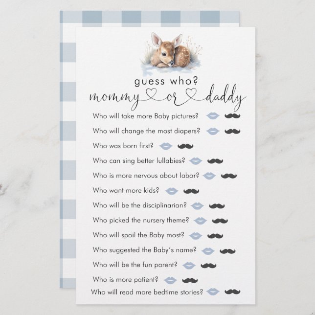 Oh Deer Woodland Winter Baby Show "Guess Who" Game (Front/Back)