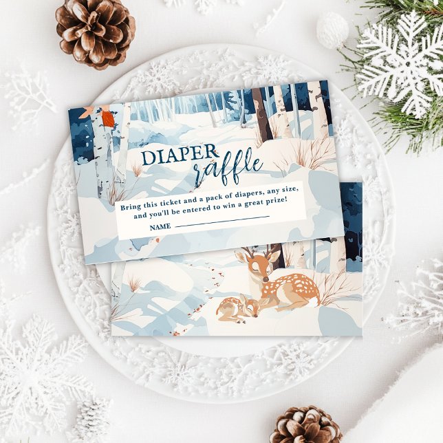 Oh deer woodland winter Diaper Raffle Baby shower Enclosure Card (Creator Uploaded)