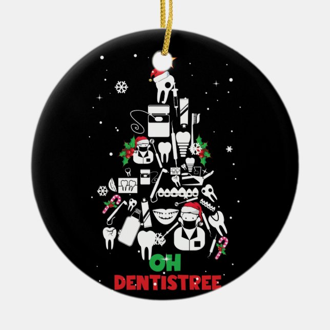 Oh Dentistree Dentist Dental Teeth Christmas Tree Ceramic Ornament (Front)