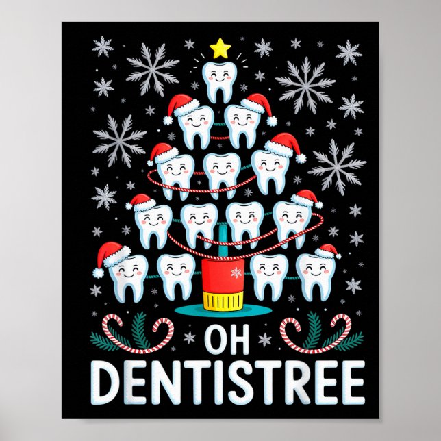 Oh Dentistree - Funny Christmas Tree Dental Hygien Poster (Front)
