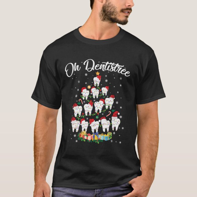 Oh Dentistree Santa Hat Christmas Tree Funny Xmas  T-Shirt (Front)