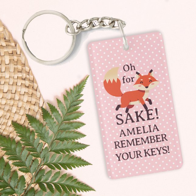 Oh For Fox Sake Pink and White Polka Dot Key Ring (Oh For Fox Sake Pink and White Polka Dot Keychain Funny Teen Gift for New Drivers)