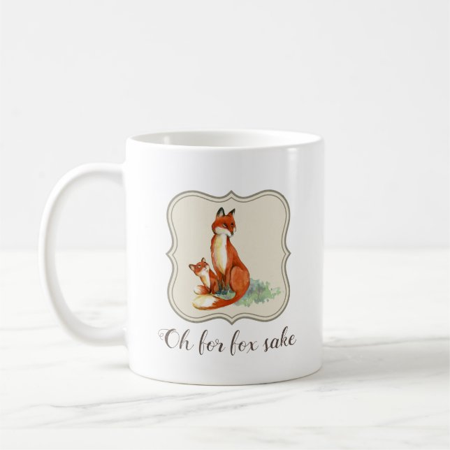 Oh for fox sake vintage fox pup kawaii cute rustic coffee mug (Left)