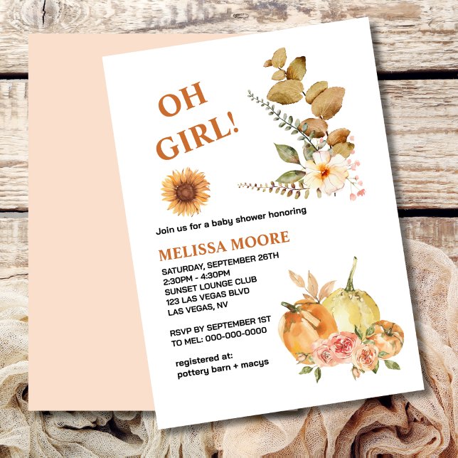 Oh Girl A little pumpkin is on the way baby shower Invitation (Creator Uploaded)