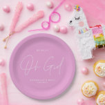 oh girl Baby shower bright cerise pink elegant  Paper Plate<br><div class="desc">oh girl Baby shower script modern unique bright cerise pink elegant party paper plate design.</div>