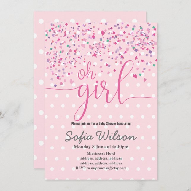 oh girl baby shower, invitation (Front/Back)