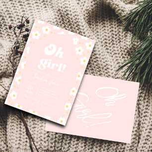 Oh Girl Baby Shower    Retro 70s Pink Daisy Invitation