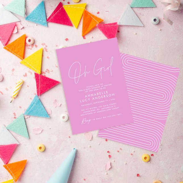 oh girl baby shower script bright pink elegant  invitation (Creator Uploaded)