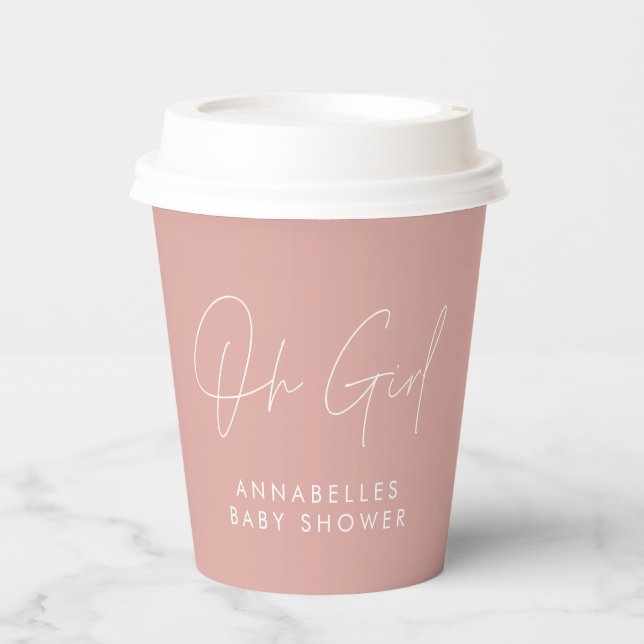 oh girl Baby shower script pink elegant  Paper Cups (Front)