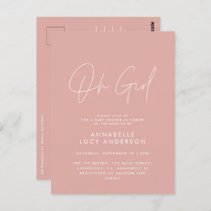 oh girl Baby shower script pink elegant  Postcard
