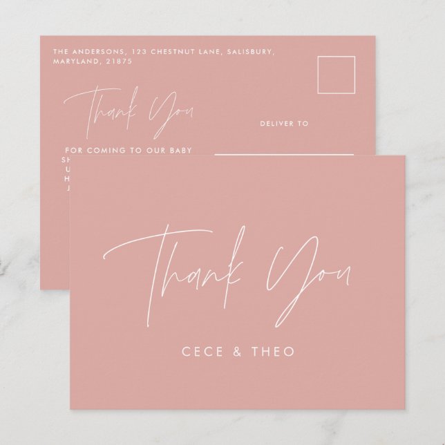 oh girl Baby shower thank you pink elegant Postcard (Front/Back)
