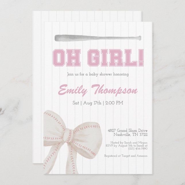 Oh Girl Baseball Baby Shower  Invitation (Front/Back)