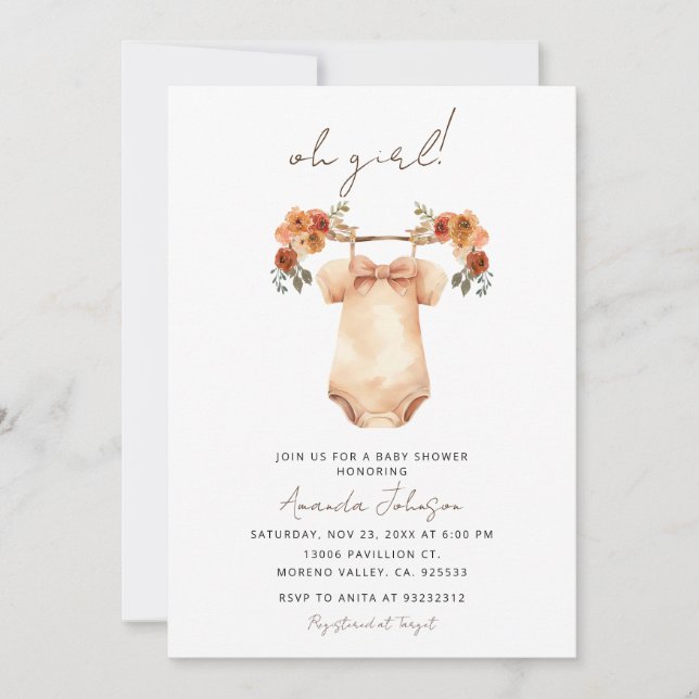 Oh Girl boho baby clothes Baby shower Invitation (Front)