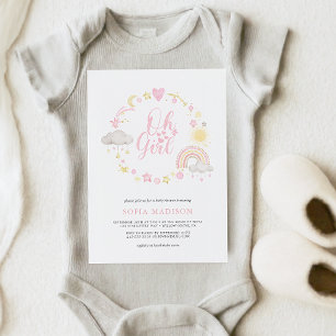 Oh Girl Frame Boho Rainbow Baby Shower Invitation
