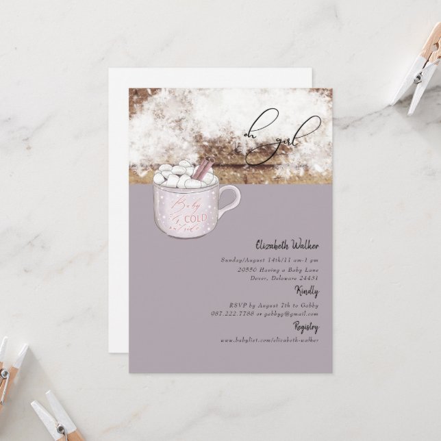 Oh Girl Hot Chocolate Rustic Baby It's Cold  Invitation (Front/Back In Situ)