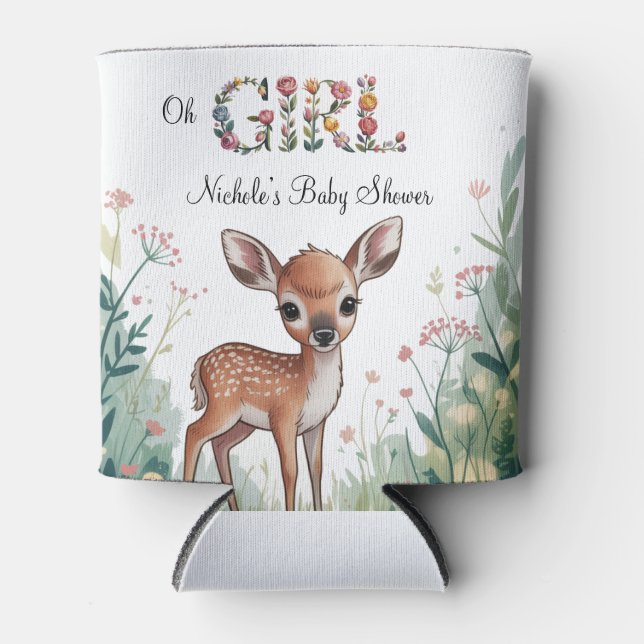 Oh Girl: Little Deer Fawn Girl Baby Shower Can Cooler (Front)