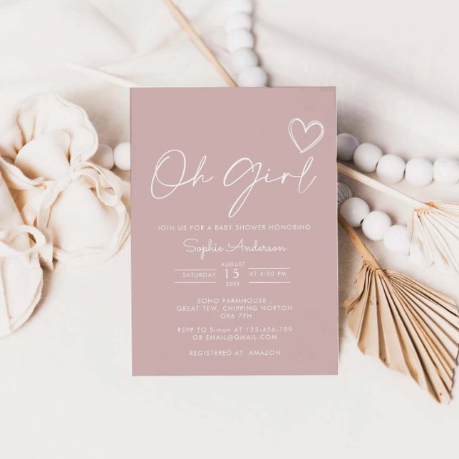 Oh Girl Minimalist Modern Baby Shower Invitation (Creator Uploaded)