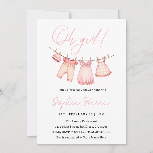 Oh girl pink Baby Shower Invitation (Front)