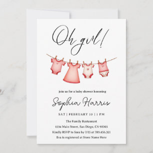 Oh girl pink Baby Shower Invitation