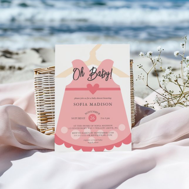 Oh Girl Pink Dress Baby Shower Invitation (Creator Uploaded)
