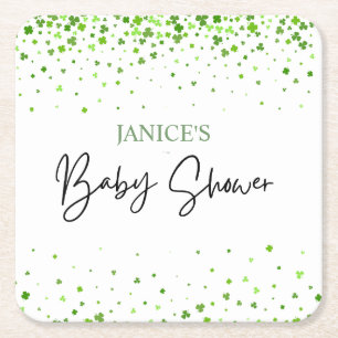 Oh Girl St. Patrick's Day Baby Shower Green Square Paper Coaster