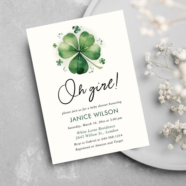 Oh Girl St. Patricks Day Baby Shower Invitation (Creator Uploaded)