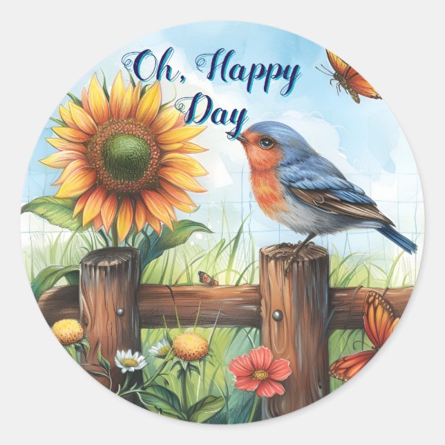 Oh Happy Day Bluebird and Sunflower Sticker (Front)