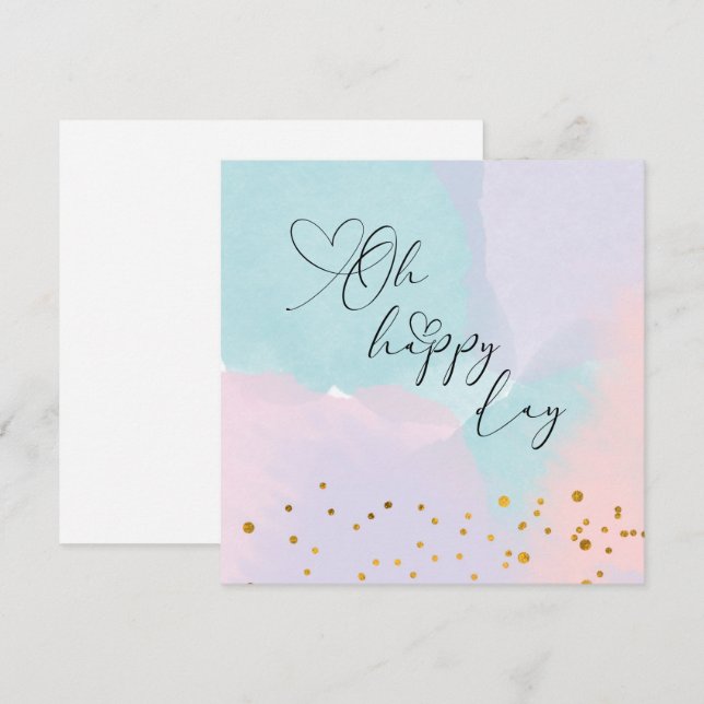 Oh Happy Day Gold Glitter Watercolor Greeting Card (Front/Back)