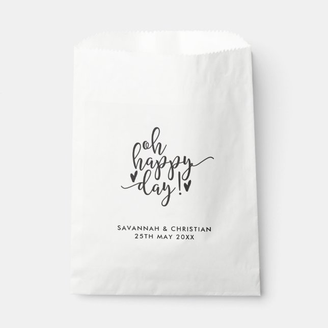 Oh Happy Day Script Personalised Wedding Favour Ba Favour Bag (Front)