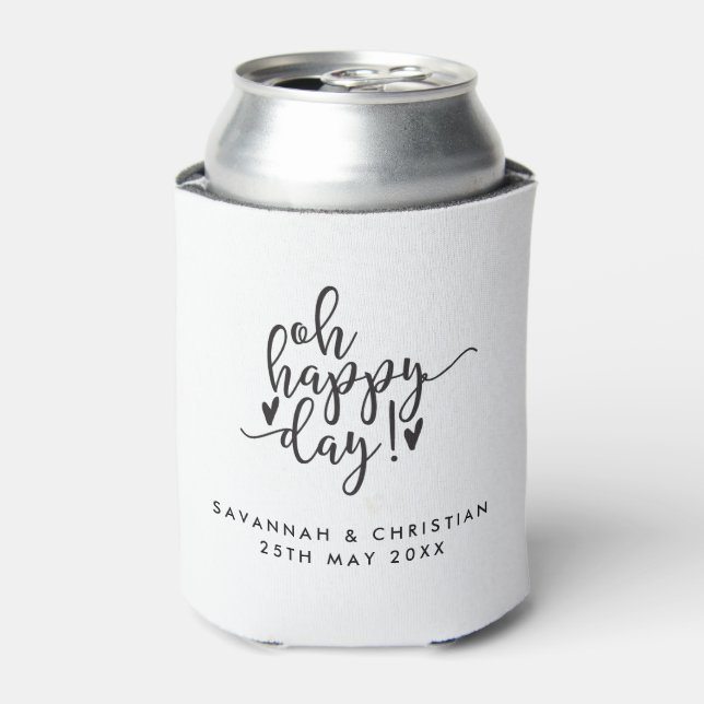 Oh Happy Day Script Personalised Wedding  Koozie (Can Front)
