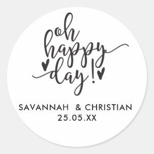 Oh Happy Day Script Personalised Wedding  Sticker