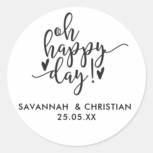 Oh Happy Day Script Personalised Wedding  Sticker (Front)