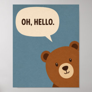 Oh Hello Cute Bear Retro Animal Wall Art
