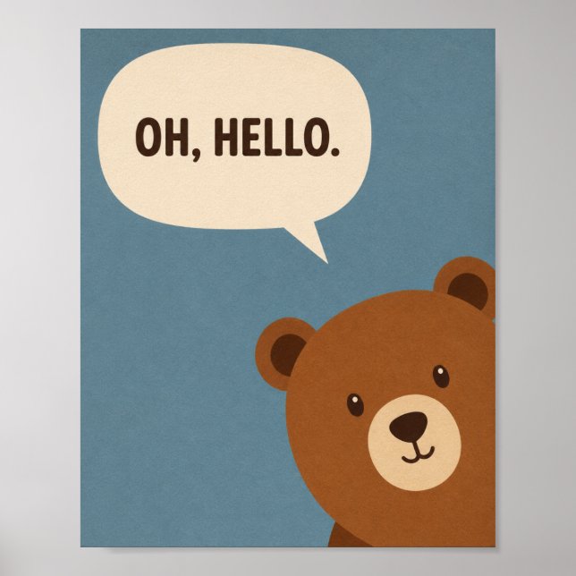 Oh Hello Cute Bear Retro Animal Wall Art (Front)