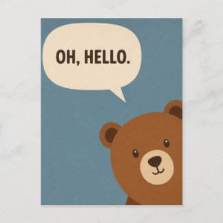 Oh Hello Cute Bear Retro Woodland Animal Postcard