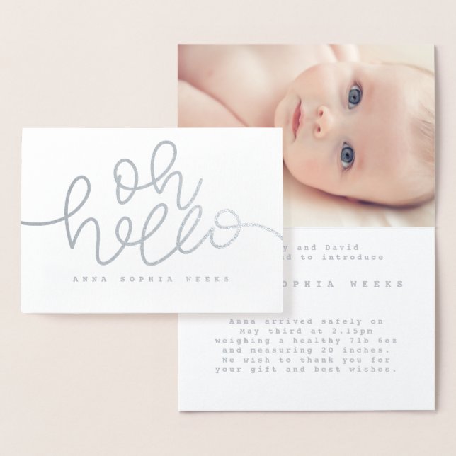 Oh Hello real foil birth announcement/photograph Foil Card (Display)