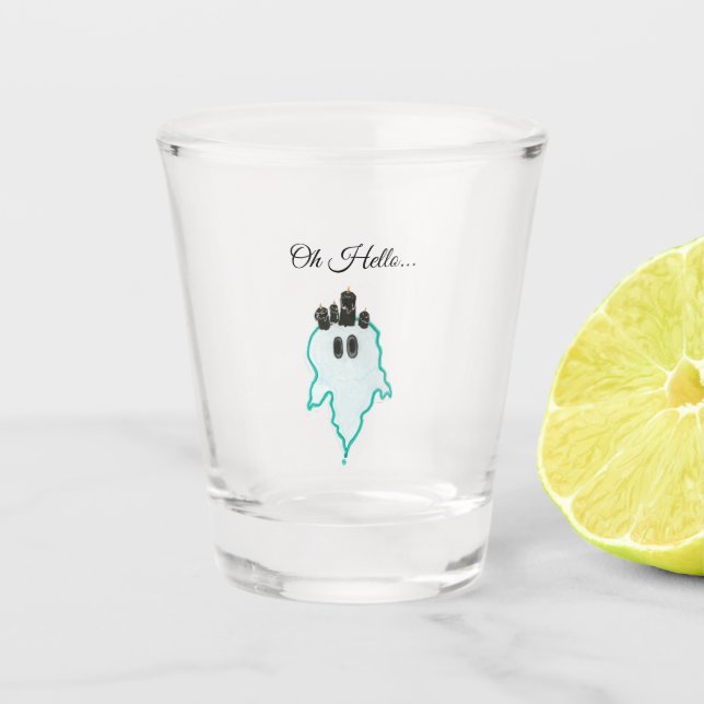 Oh Hello...The Friendly Candle Ghost Shot glass! Glass (Front)