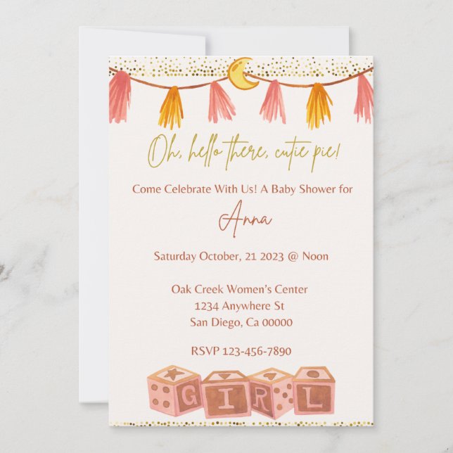 Oh Hello There Cutie Pie Digital Invitation  (Front)