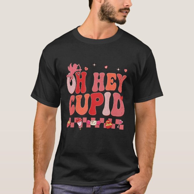 Oh Hey Cupid Retro Groovy Valentine's Day Couple M T-Shirt (Front)
